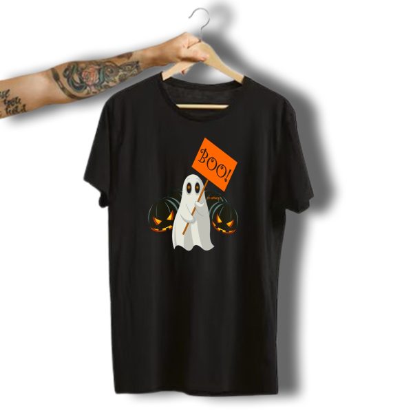 Boo Ghost With Scary Halloween Pumpkins T Shirt t shirt 1 1