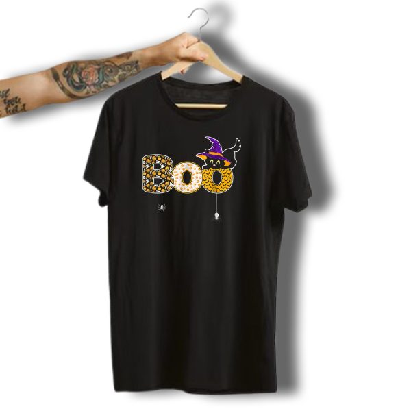 Boo Halloween Black Cat Witch Hat Spider Pattern Pumpkin T Shirt t shirt 1 1