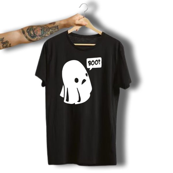 Boo Halloween Ghost Design Ghost Face With Speech Bubble Boo Question T Shirt t shirt 1