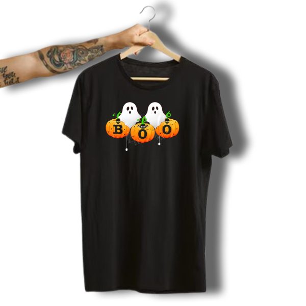 Boo Halloween Ghosts With Spiders And Pumpkins T Shirt t shirt 1