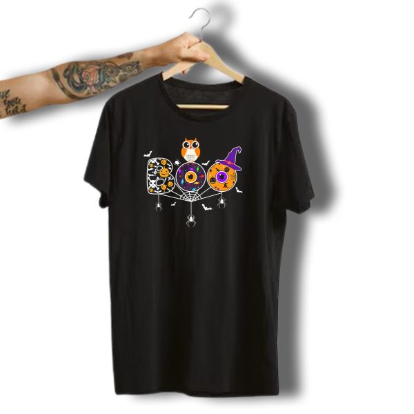 Boo Halloween Owl Witch Hat Spiders Bats Pumpkin Candy Eyeballs T Shirt t shirt 1