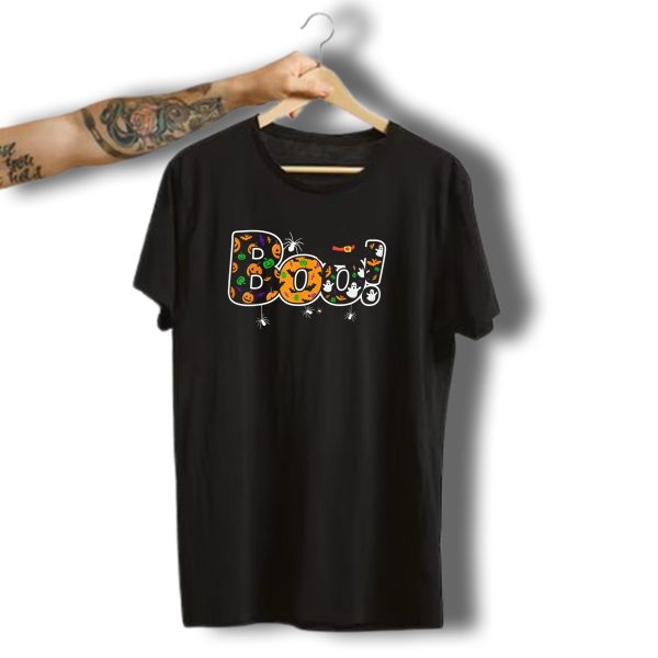 Boo Halloween Witch Hat Pumpkin Ghost Spider T Shirt t shirt 1