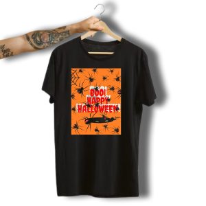 Boo Happy Halloween Spiders Orange Web T-Shirt