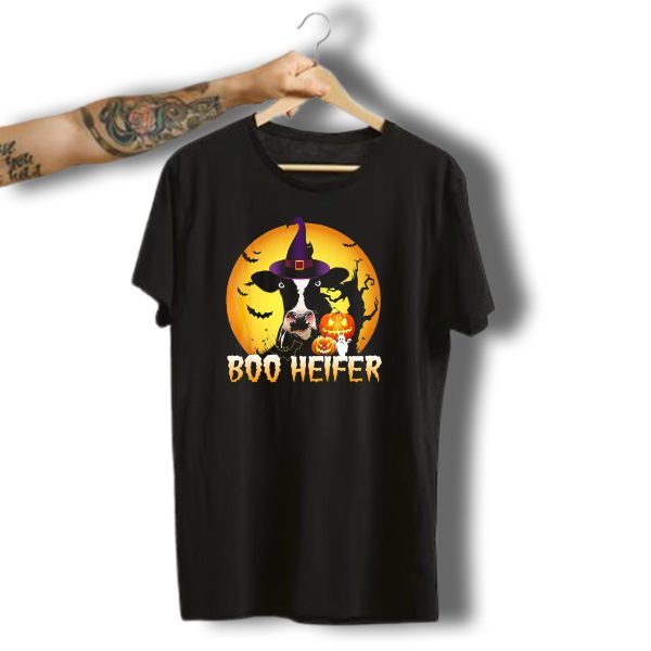 Boo Heifer Witch Hat Cow Halloween Moon Pumpkins Ghost T Shirt t shirt 1