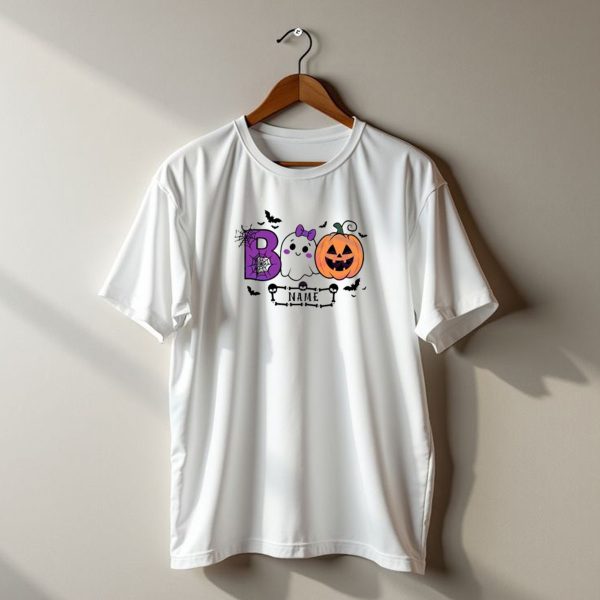 Boo Name Ghost Pumpkin Halloween Spiders Bats T Shirt t shirt 1