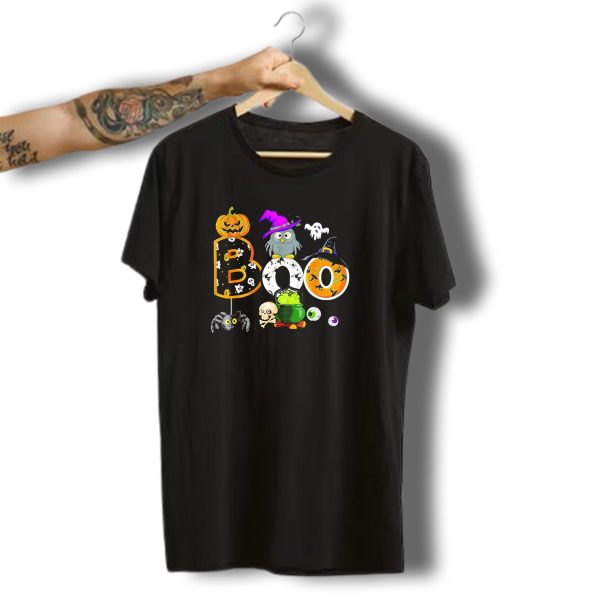 Boo Pumpkin Ghost Skull Owl Spider Witch Hat Cauldron Halloween T Shirt t shirt 1