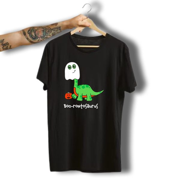 Boo Rontosaurus Ghost Dinosaur With Pumpkin Halloween Cute Funny Brontosaurus T Shirt t shirt 1 1