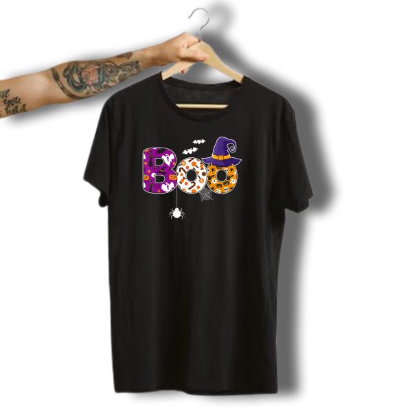 Boo Spider Web Witch Hat Bats Halloween Ghosts Pumpkins T Shirt t shirt 1