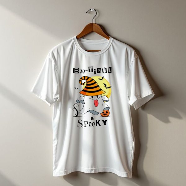 Boo Tiful And Spooky Halloween Ghost With Witch Hat And Full Moon T Shirt t shirt 1