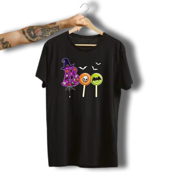 Boo Witch Hat Halloween Candy Lollipops With Skulls And Bats T Shirt 1 t shirt 1