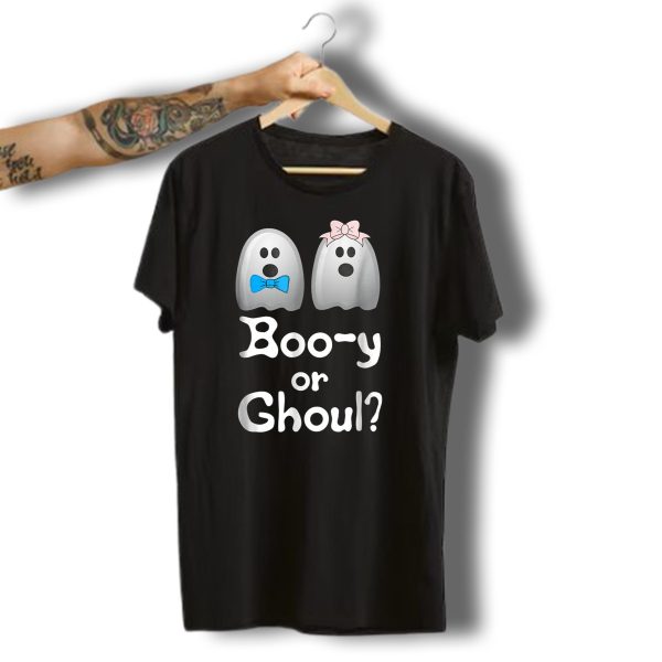 Boo Y Or Ghoul Ghosts With Blue And Pink Bows Halloween Gender Reveal T Shirt t shirt 1