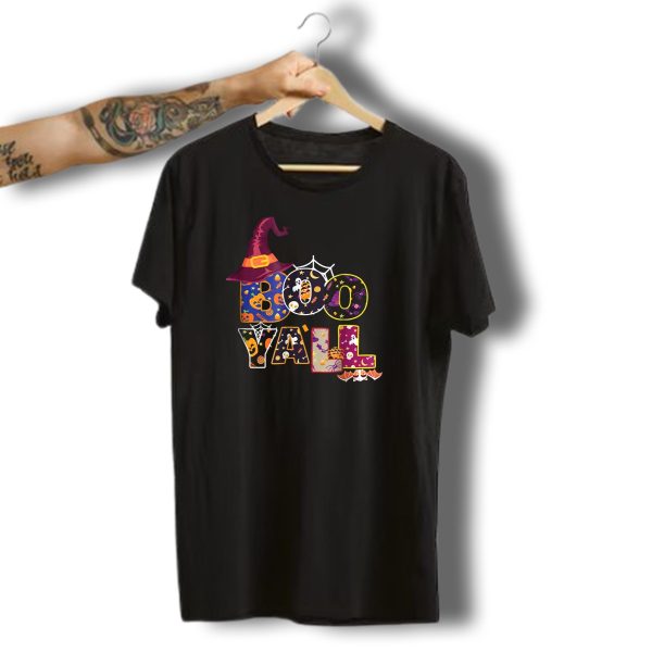 Boo YAll Halloween Witches Hat Spiders Bats And Pumpkins T Shirt t shirt 1