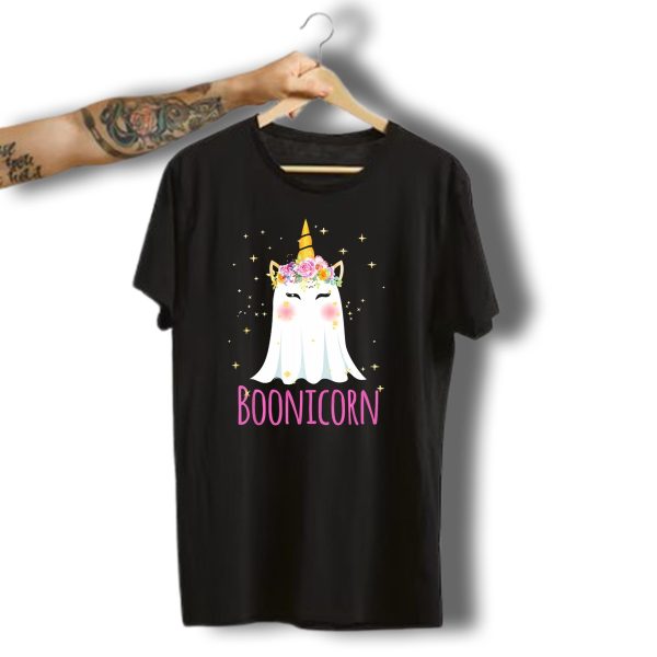 Boonicorn Unicorn Ghost With Flowers And Stars Halloween For Girl T Shirt t shirt 1