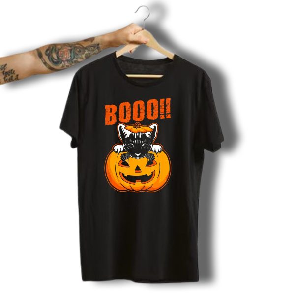 Booo Cute Kitten Cat Halloween Pumpkin T Shirt t shirt 1