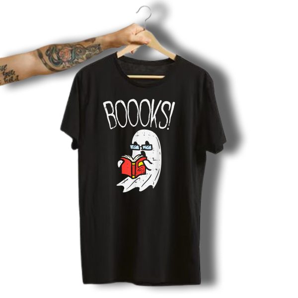 Boooks Ghost Librarian Reading Book Funny Halloween T Shirt t shirt 1 1