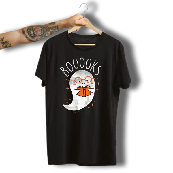 Booooks Cute Ghost Reading Teacher Halloween T Shirt t shirt 1