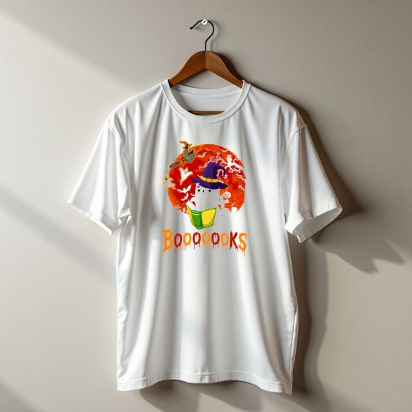 Booooooks Ghost Reading Witch Hat Halloween Scene T Shirt t shirt 1