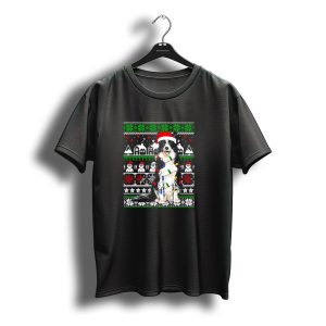 Border Collie Christmas Lights Santa Hat Festive T-Shirt
