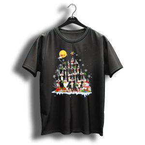 Border Collie Christmas Tree With Reindeer Sleigh And Snowman T Shirt