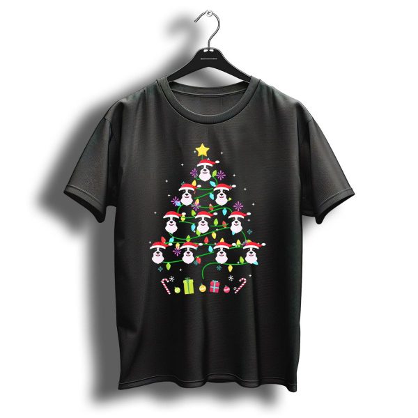 Border Collie Christmas Tree With Santa Hats And Holiday Decorations T Shirt 1 t shirt 1