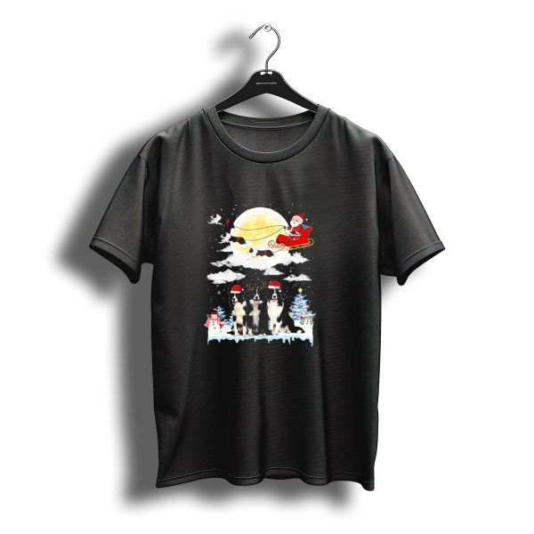 Border Collie Dogs With Santa On Sleigh And Snowmen In Moonlit Christmas Scene T Shirt t shirt 1
