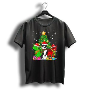 Border Collie Family Christmas Celebration With Santa Hats And Gifts T Shirt