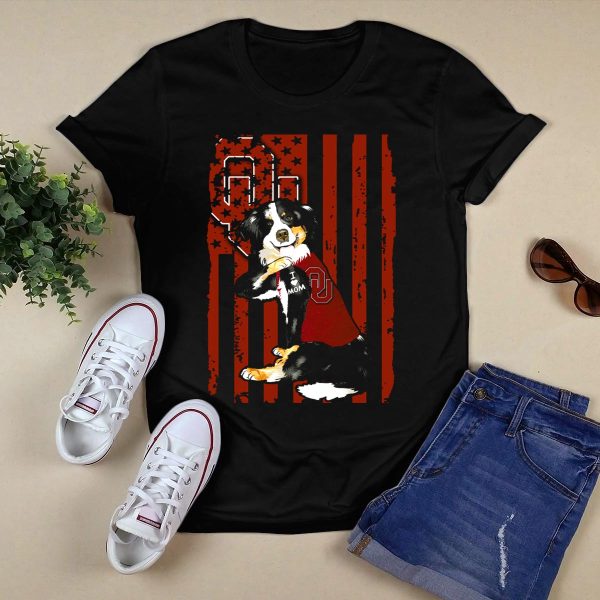 Border Collie I Mom Oklahoma Sooners OU American Flag T Shirt 1