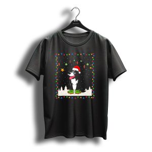 Border Collie In Santa Hat With Christmas Lights And T-Shirt