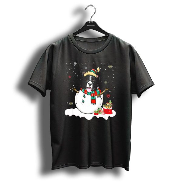 Border Collie Lover Merry Christmas Snowman Scene T Shirt 1 t shirt 1