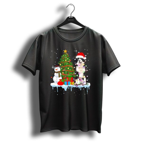 Border Collie Santa Hat Christmas Tree Lights Snowman T Shirt 1 t shirt 1