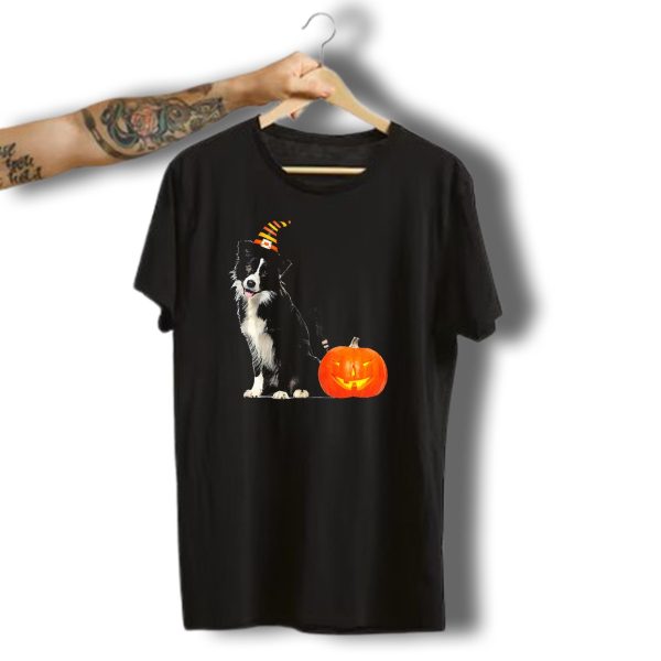 Border Collie Witch Hat Halloween Dog Pumpkin T Shirt t shirt 1