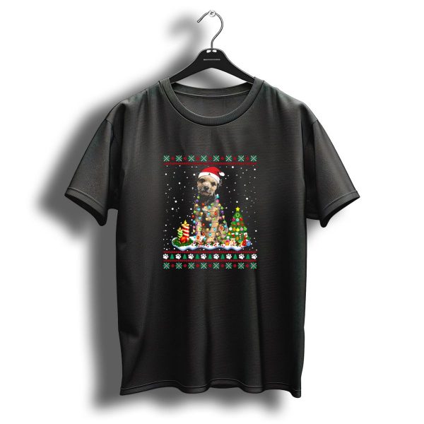 Border Terrier Christmas Lights Santa Hat And Snowflakes T Shirt 1 t shirt 1