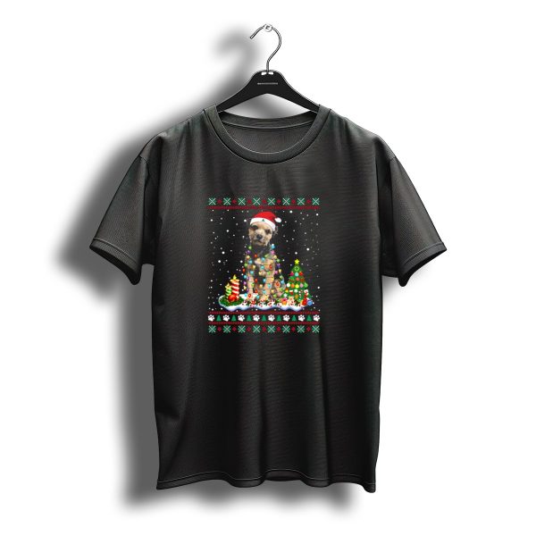Border Terrier Christmas Lights Santa Hat And Snowflakes T Shirt t shirt 1