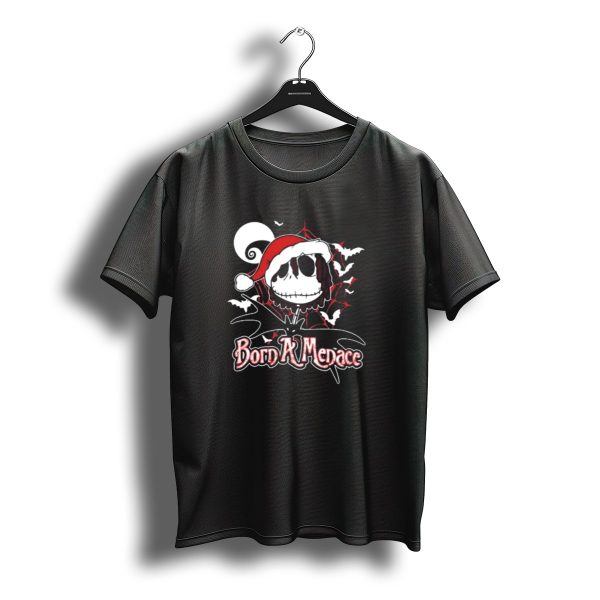 Born A Menace Santa Skull Halloween Bats Christmas T Shirt t shirt 1