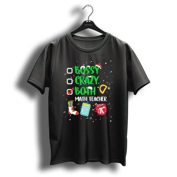 Bossy Crazy Both Math Teacher Christmas Icons Pi Symbol Festive Fun T Shirt 1 t shirt 1