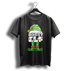 Bossy Elf Christmas Family Matching With Hat And Lights T-Shirt