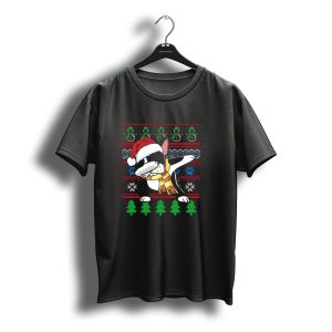 Boston Terrier Dabbing Santa Hat Uglystyl Christmas Sweater Snowmen Trees T-Shirt
