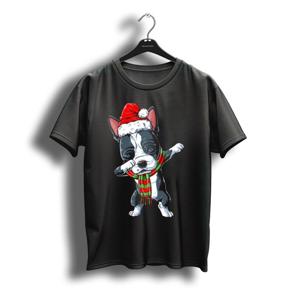Boston Terrier Santa Dab Christmas Scarf T Shirt t shirt 1