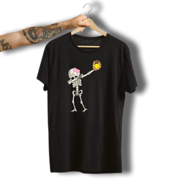 Bow Pink Halloween Skeleton Softball Dabbing Dance T Shirt 1 t shirt 1
