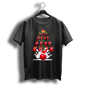 Bowling Ball Christmas Tree With Santa Hats And Snowflakes T Shirt