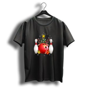 Bowling Christmas Funny Lover Reindeer Antlers Tree Candy Cane Snowflakes T-Shirt