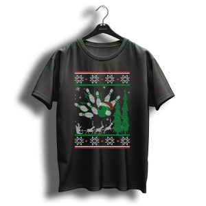 Bowling Christmas Reindeer Santas Sleigh Bowling Ball Santa Hat T Shirt