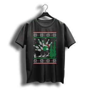 Bowling Christmas Reindeer Santas Sleigh Bowling Ball Santa Hat T-Shirt