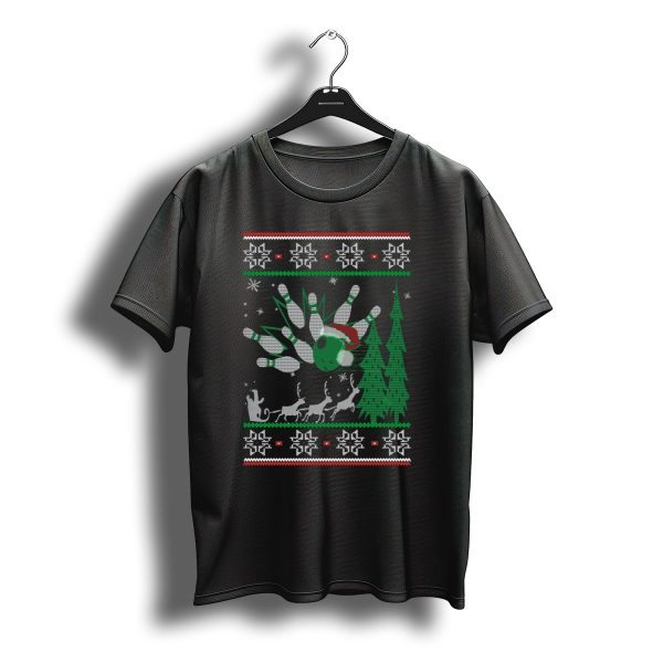 Bowling Christmas Reindeer Santas Sleigh Bowling Ball Santa Hat T Shirt t shirt 1