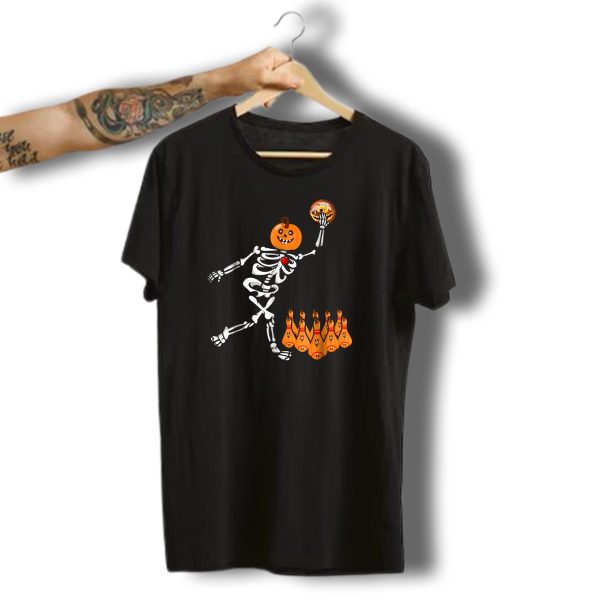 Bowling Skeleton Pumpkin Head With Jack O Lantern Ball And Halloween Bowling Pins T Shirt 1 t shirt 1