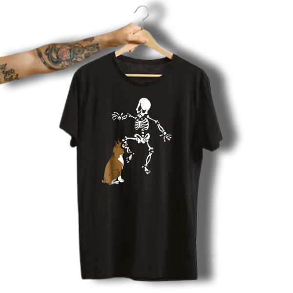 Boxer Dog Biting Skeleton Leg Halloween Dog Skeleton T Shirt 1 t shirt 1