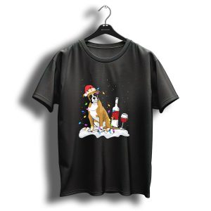 Boxer Dog Christmas Lights Wine Bottle Funny Costume T-Shirt