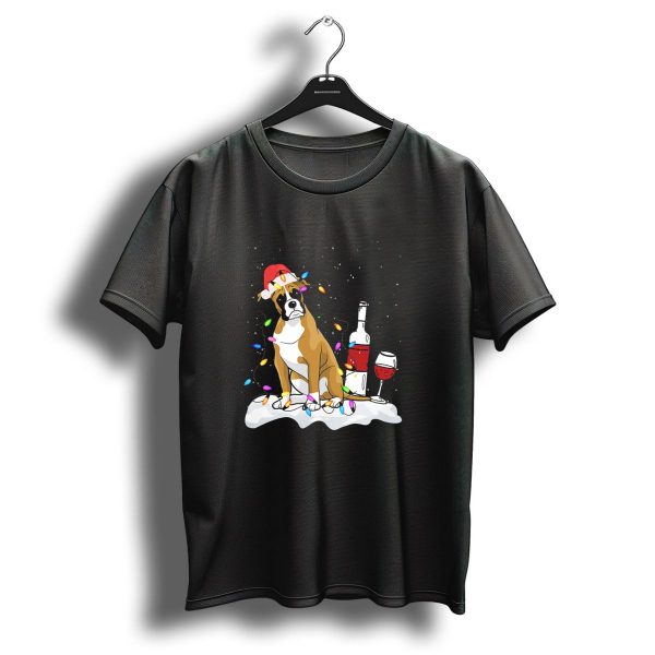 Boxer Dog Christmas Lights Wine Bottle Funny Costume T Shirt 1 t shirt 1