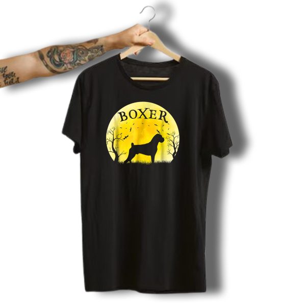 Boxer Dog Full Moon Halloween Bats Trees Vintage T Shirt 1 t shirt 1