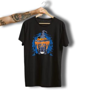 Boxer Dog Witch Funny Halloween Do Spooky Hat Bats Spider T-Shirt